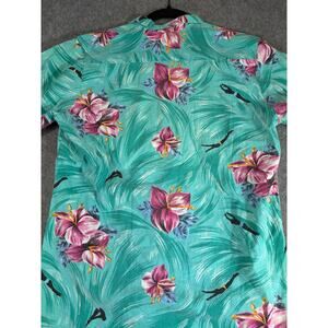 VINTAGE Marc Daniels Hawaiian Shirt Mens Teal Floral Tropical Aloha Beach Medium